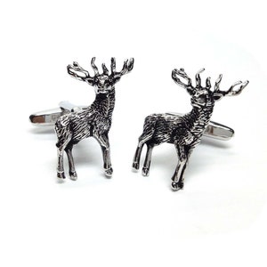 Standing Stag Rhodium Plated Design Cufflinks in a Personalised Cufflink Box