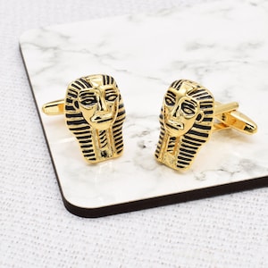 Egypt Tut Pharaoh&#39;s Gold Plated Egyptian Cufflinks in a Personalised Cufflink Box