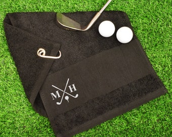 Personalised with Initials golf clubs Black Golf Towel Great Gift for Golfers