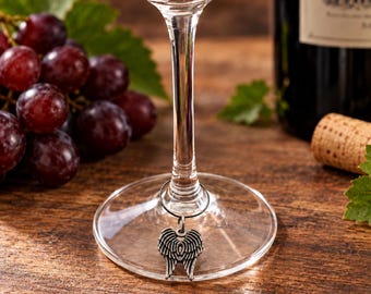 English Made Pewter Angel Wings Wine Glass Charm Presented in Gift Pouch