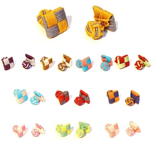 Square and Silk Knot style 12th Anniversary Cufflinks in personalised cufflink box
