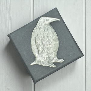 English Handmade Pewter Penguin Lapel Pin Badge Presented in a Box