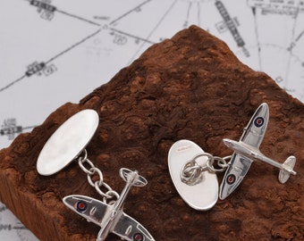 Inglés Made 925 Sterling Silver Spitfire Cufflinks presentados en una caja de gemelos