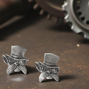 スチームパンク風メックス・ザ・キャット イギリス製ピューター製カフスボタン（特製カフスボタンボックス入り）