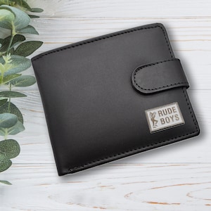 Personalisierte Ska Rude Boys Design Schwarz Echtleder Brieftasche mit optionaler gravierter Geschenkbox