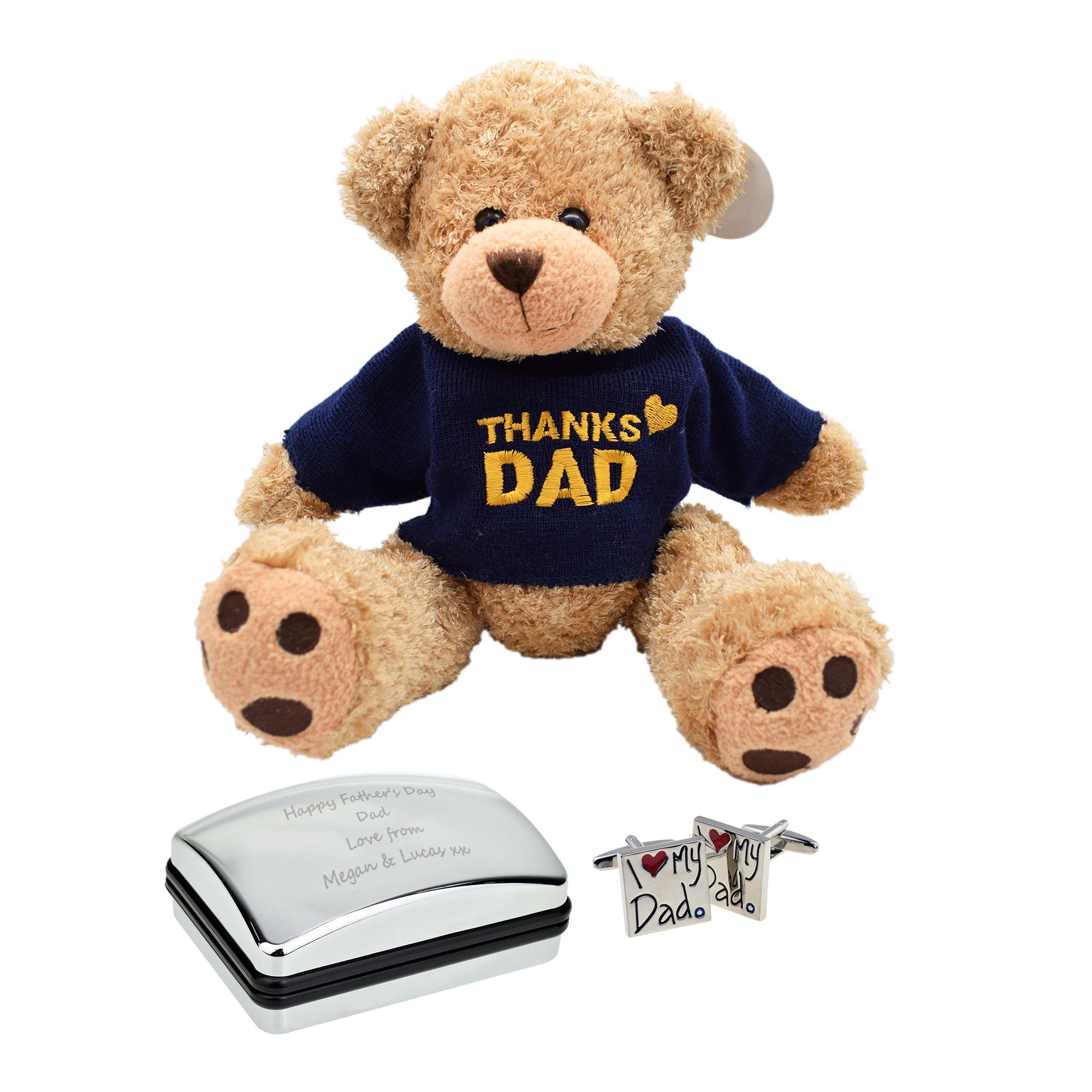I Love My Dad Cufflinks in Personalised Cufflink Box & Cute Teddy