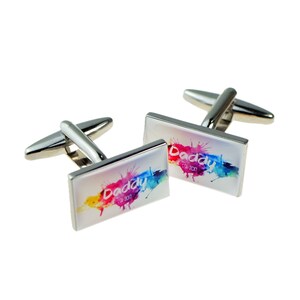 Daddy Established Personalised Colour Splat Cufflinks in Personalised Cufflinks Box