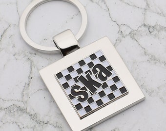 Beautiful Ska Music Chequer Flag Design with special Personalised Engraved message Keyring