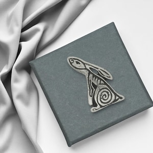 English Handmade Pewter Spiral Hare Lapel Pin Badge Presented in a Box