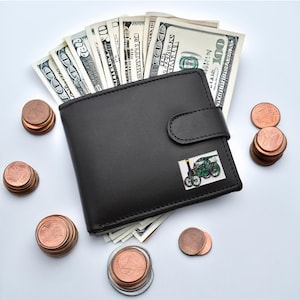 Personalisierte Traktion Retro Dampfmaschine Design Schwarz Echtleder Brieftasche mit optionaler gravierter Geschenkbox