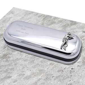 Tennis Player Design Personalised Engraved Chromed Pen Case Box
