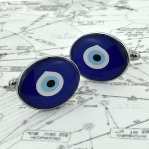 Evil Eye Design Oval Cufflinks in personalised cufflink box