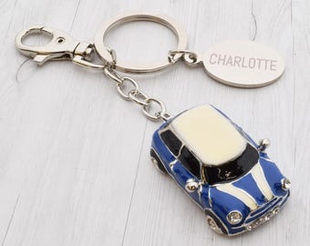 Personalised Engraved Cute Minicar Keyring Presented in a Velvet Pouch