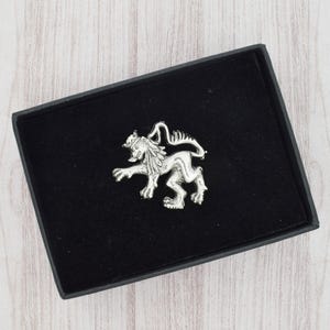 English Made Pewter Heraldic Lion Design Lapel Pin Badge in Engraved Personalised Gift Box