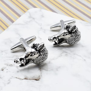Wild Boar Head Cufflinks in a Personalised Cufflink Box