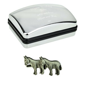 Donkey Animal English Made Pewter Cufflinks in Optional Personalised Cufflink Box