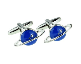 Sci Fi Space Saturn Planet Cufflinks in Personalised Cufflink Box