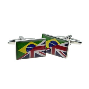 Union Jack Mixed with Brazilian Flag Cufflinks in Personalised Cufflink Box