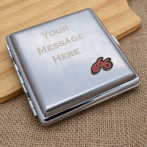 Devils Number 666 Design Personalised Engraved Brushed Metal King Size Cigarette Case