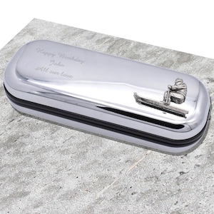 Skier Ski Design Personalised Engraved Chromed Pen Case Box