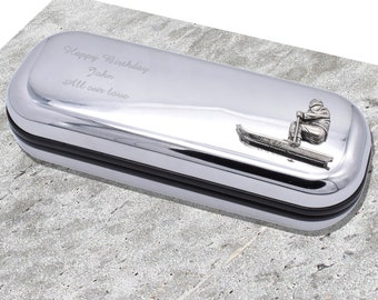 Skier Ski Design Personalised Engraved Chromed Glasses Case Box