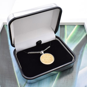 Personalised Hand Set 1963 Gold Sixpence Necklace 60th Birthday anniversary gift | Presented in a Personalised Chrome Gift Box
