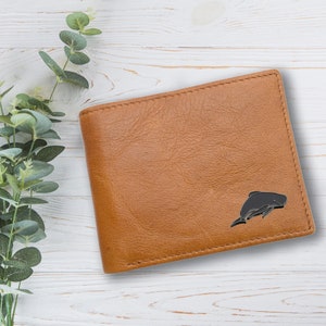 Personalisierte Pilot Wal Marine Sea Animal Design Tan Echtleder Brieftasche mit optionaler gravierter Geschenkbox
