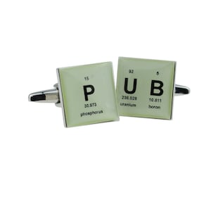 Brazaletes Retro Periodic Table Pub Design en caja de gemelos personalizada