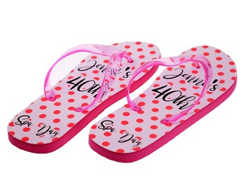 Personalised Spa Day Flip Flops with Name and Age ONE Size UK4-7.5