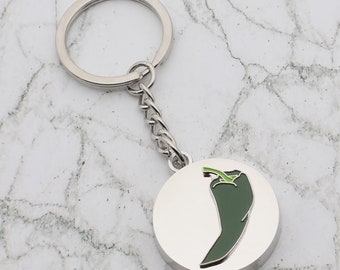 Beautiful Green Chilli Pepper Design with special Personalised Engraved message Keyring