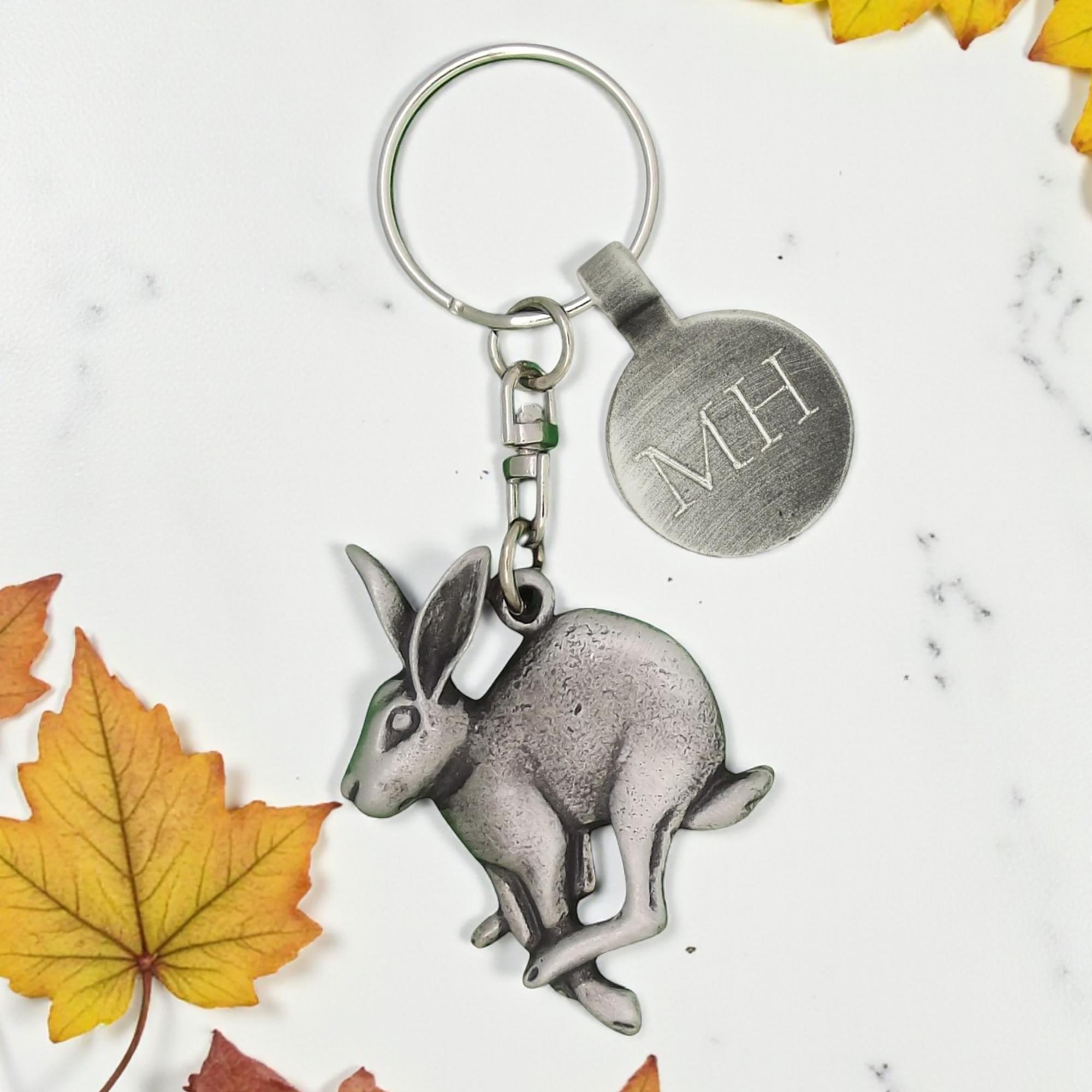 Personalised English Made Pewter Mad March Hare Keyring Presented