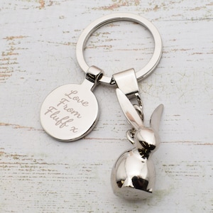 Beautifully Engraved Rabbit Keyring Presented in Optional Gift Box