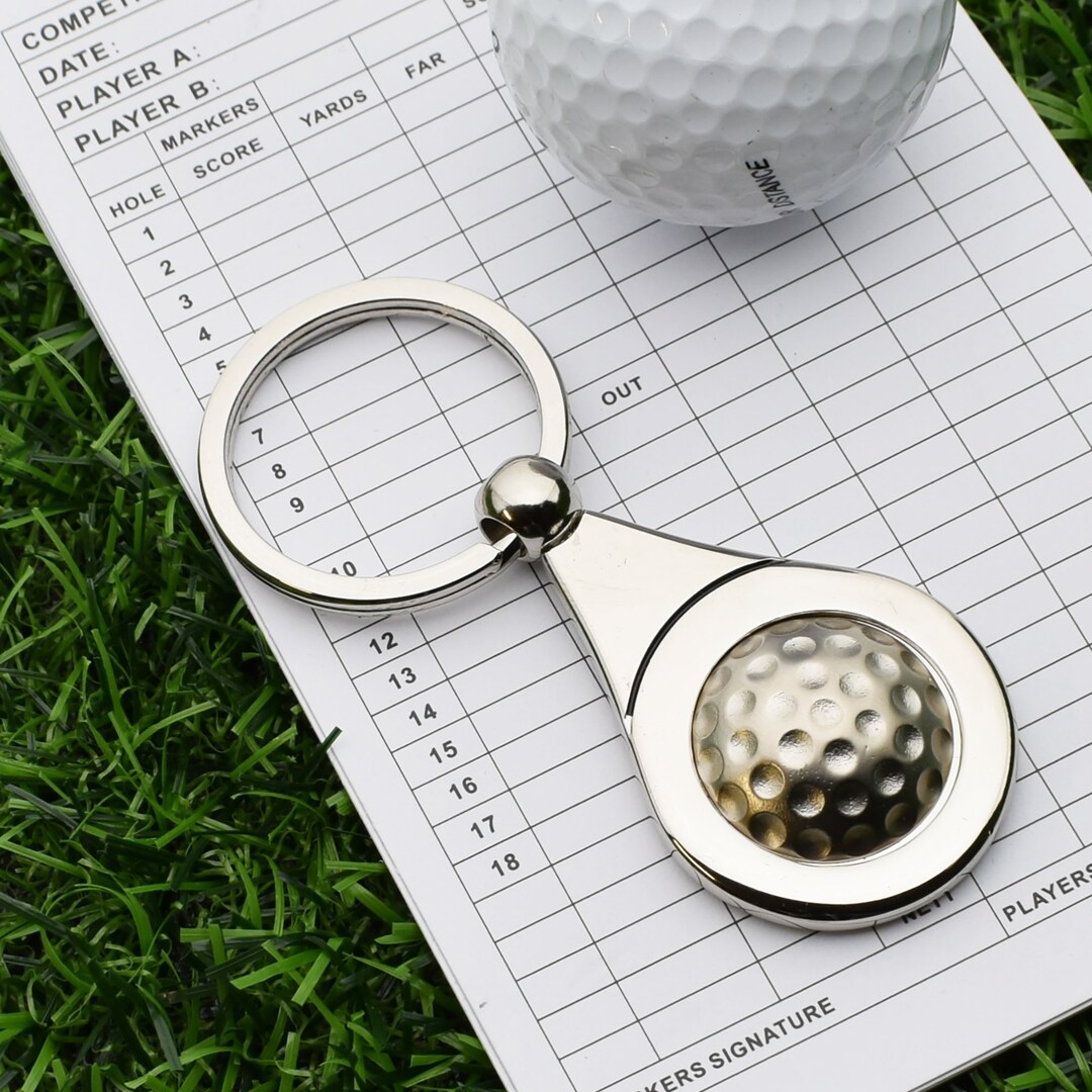 Personalised Engraved Chrome Metal Golf Ball Keyring Presented in an
