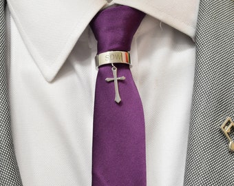 Anillo de corbata de acero inoxidable con decoración de cruz para corbata de hombre con grabado opcional
