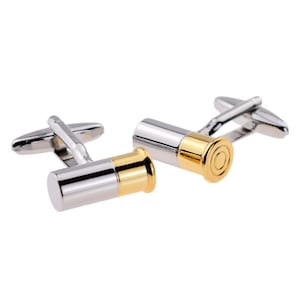 ツートンカラーのショットガン カートリッジ デザイン カフスボタン、パーソナライズされたカフスボタン ボックス入り