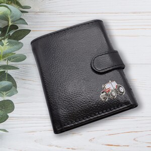 Personalised With Own Text Farmers Red Tractor Design Black Genuine Leather Wallet