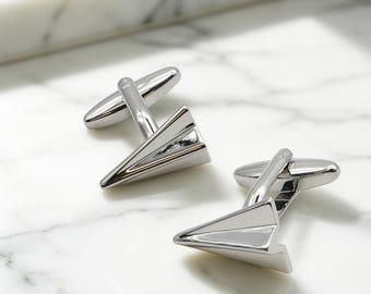 Folded Paper Plane Aeroplane Cufflinks 1st anniversary gift, in personalised cufflink box
