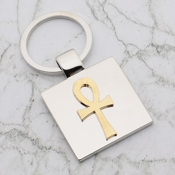 Beautiful Egyptian Ankh Golden Cross Design with special Personalised Engraved message Keyring