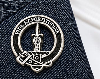 English Made Pewter Shaw Clan Crest Lapel Pin in a Gift Box (20 x 19mm)