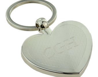 Silver Finish De Luxe Heart Shaped Keyring with Engraved Initials