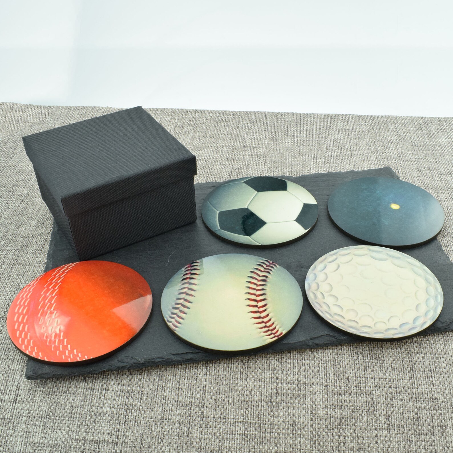 Sport coasters can be purchased individually or as sets with Etsy