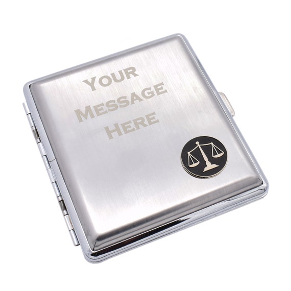 Scales of Justice Design Personalised Engraved Brushed Metal King Size Cigarette  Case