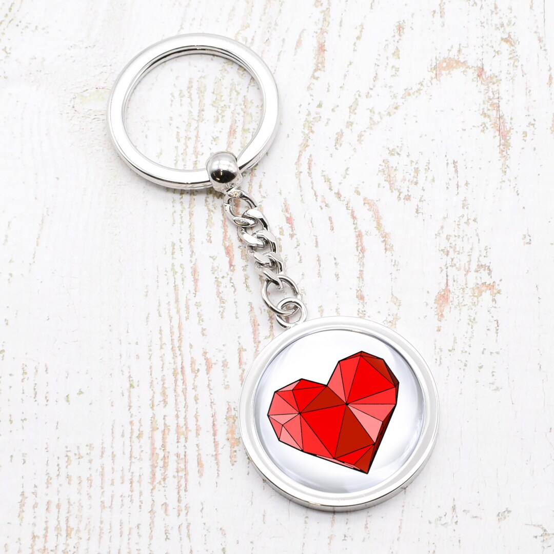 Geometric Key Ring Beautifully Made Geometric Red Heart Design Round Keyring With ...