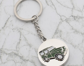 Hermoso diseño de vehículo de estilo Land Rover 4WD con llavero de mensaje grabado personalizado especial