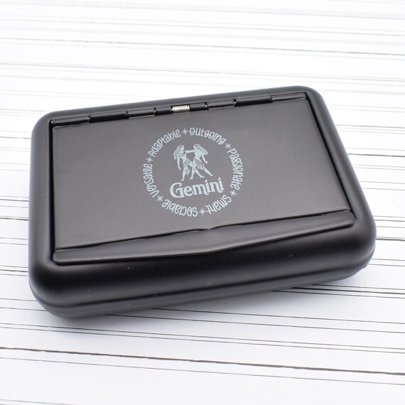 Beautifully Engraved With Gemini Star Sign Matt Black Tobacco Box With  Paper Holder & Optional Hydro-stone