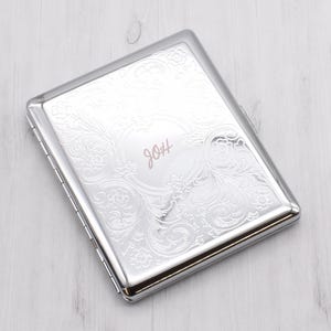 Personalised Metal Silver Paisley Design Single Sided Cigarette Case | Holds up to 9 Super king Cigarettes