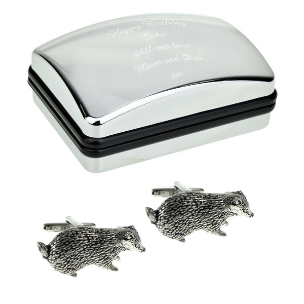English Made Badger Pewter Cufflinks in Optional Personalised Cufflink Box