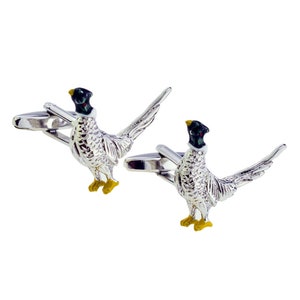 Feature Colours Rhodium Plated Pheasant Cufflinks in a Personalised Cufflink Box