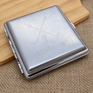 Crossed Golf Clubs Personalised Engraved Brushed Metal King Size Cigarette Case