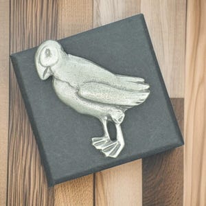 English Handmade Pewter Puffin Lapel Pin Badge Presented in a Box